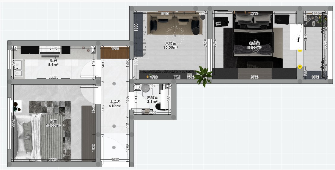 90现代两房装修效果图,现代风格两居室装修案例效果图-美广网(图1)