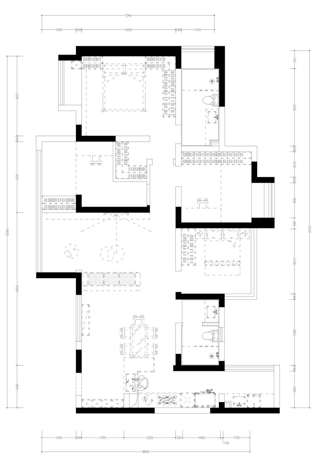 128现代三房装修效果图,简洁黑白灰-也可温暖有趣装修案例效果图-美广网(图1)