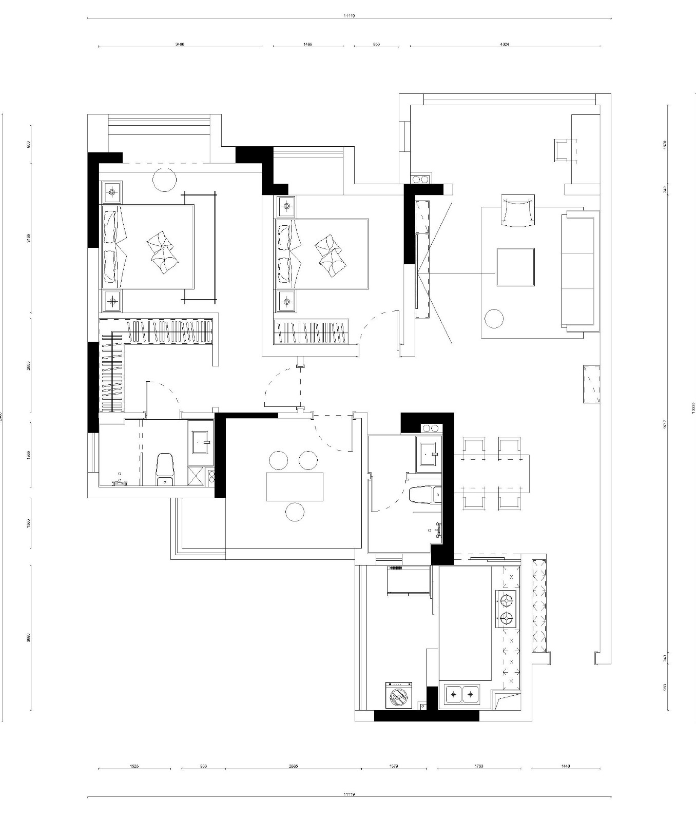 118日式三房装修效果图,层次分明的日系原木风格装修案例效果图-美广网(图1)