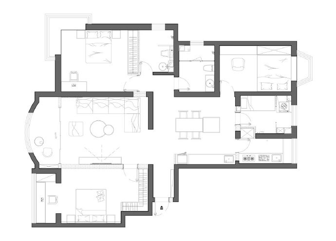 146现代三房装修效果图,146㎡的三室简约风格装修案例效果图-美广网
