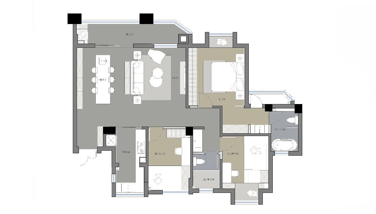 109混搭三房装修效果图,复古绿+轻奢元素的精致装修案例效果图-美广网(图1)