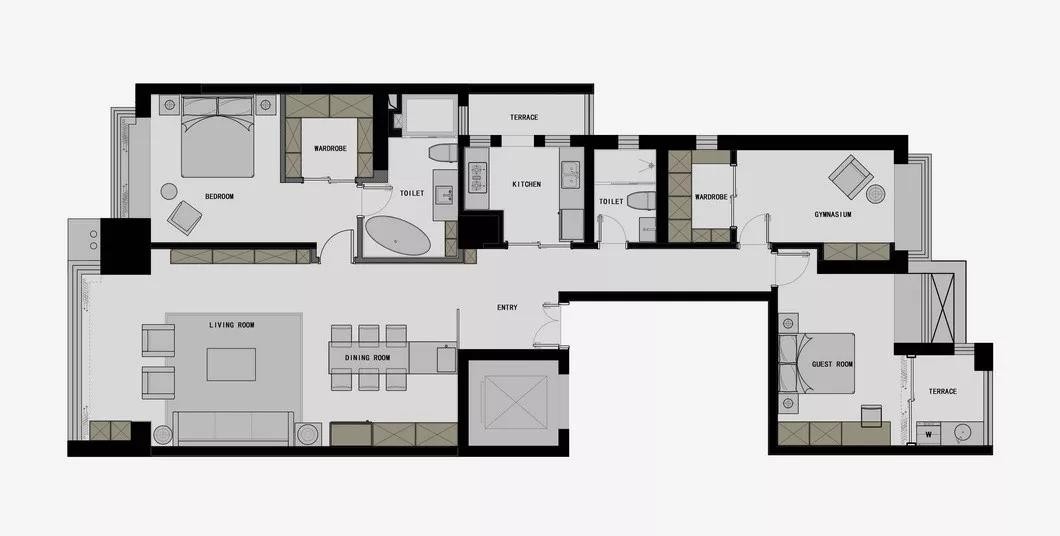 180现代三房装修效果图,极简一个人的高配装修案例效果图-美广网