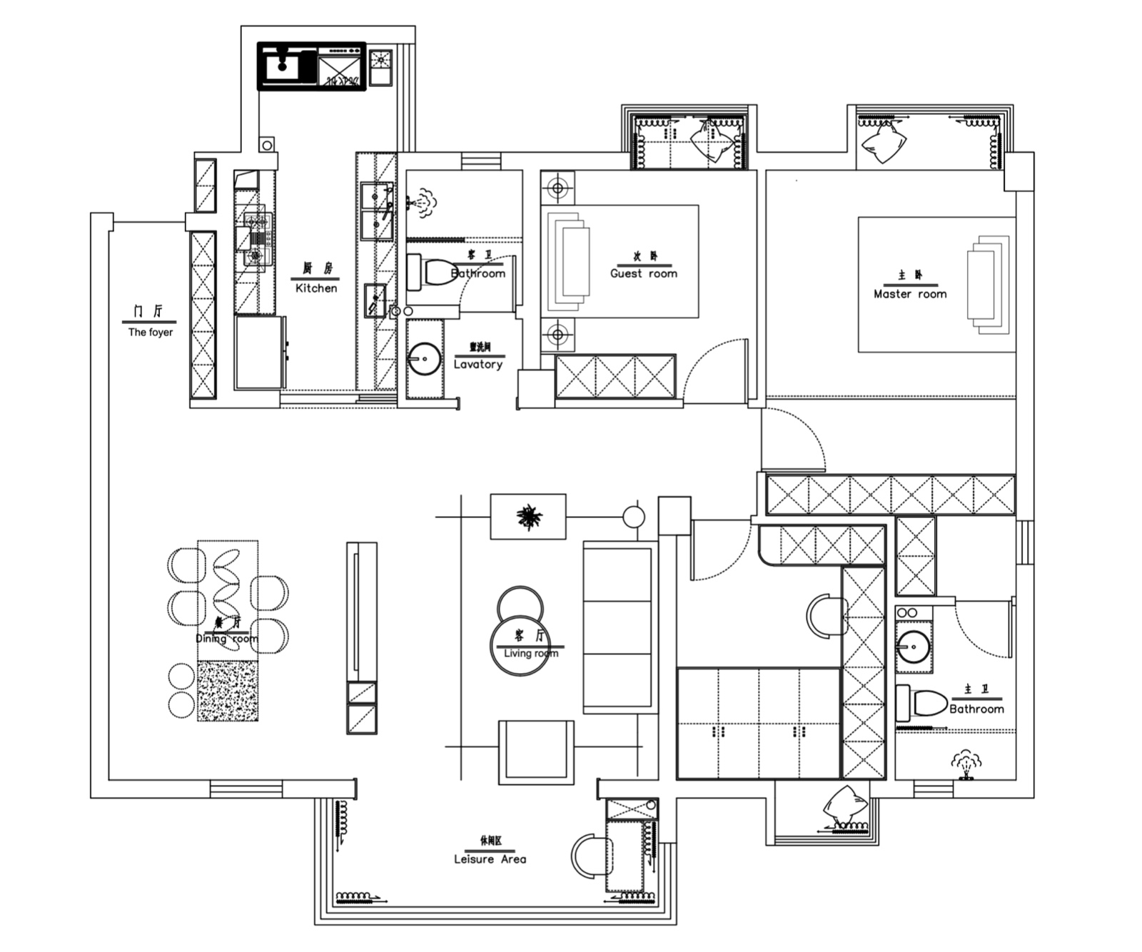122混搭三房装修效果图,温馨家园-混搭极简装修案例效果图-美广网