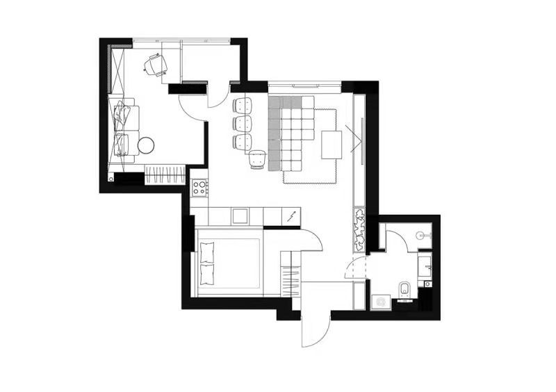 55现代小户型/一房装修效果图,单身公寓+现代装修案例效果图-美广网(图1)