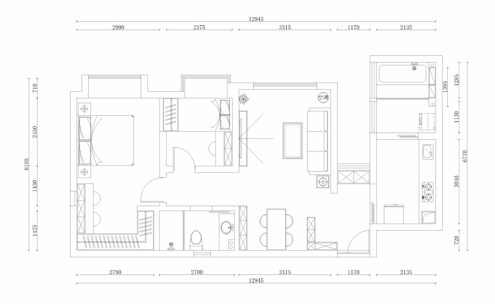 80现代两房装修效果图,80㎡黑白灰之家装修案例效果图-美广网(图1)