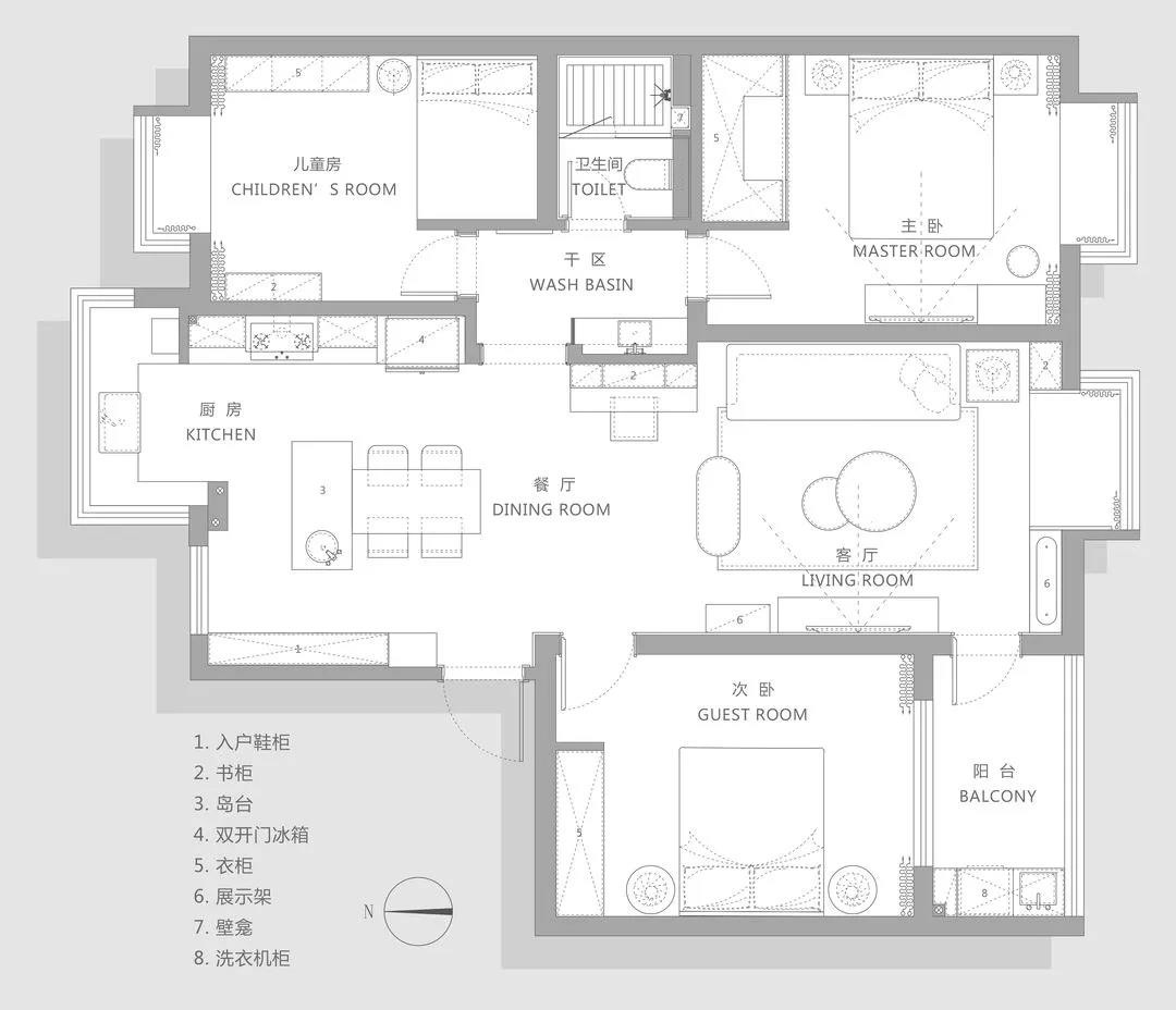 121现代三房装修效果图,121㎡装修的复古精致装修案例效果图-美广网