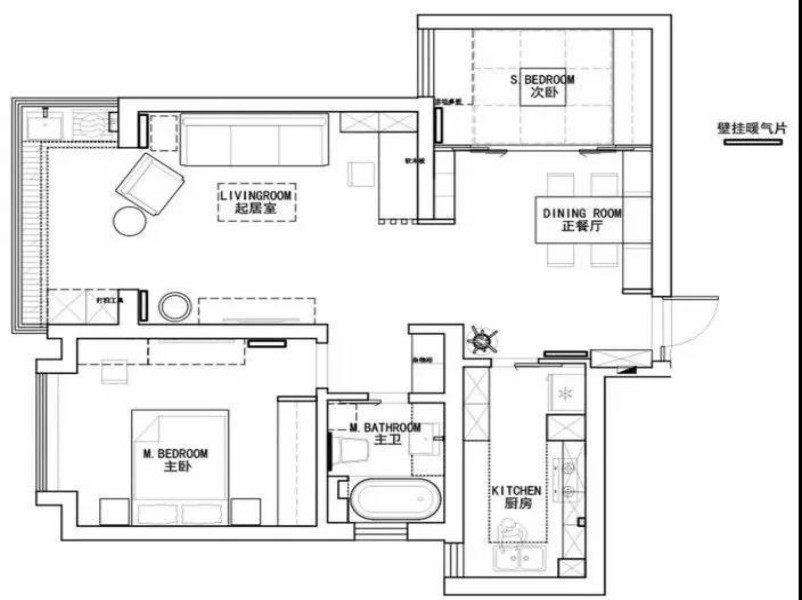 89美式两房装修效果图,89㎡美式风格两居室装修案例效果图-美广网(图1)