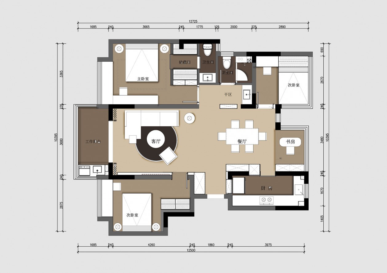 112现代三房装修效果图,112㎡现代风 | 观山装修案例效果图-美广网