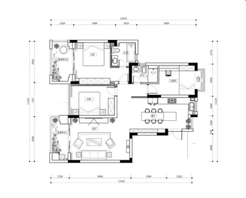 140轻奢风三房装修效果图,黑白灰+木质家具幸福满满装修案例效果图-美广网(图1)