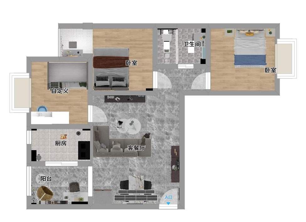 97现代三房装修效果图,空间是一场无感的体验装修案例效果图-美广网