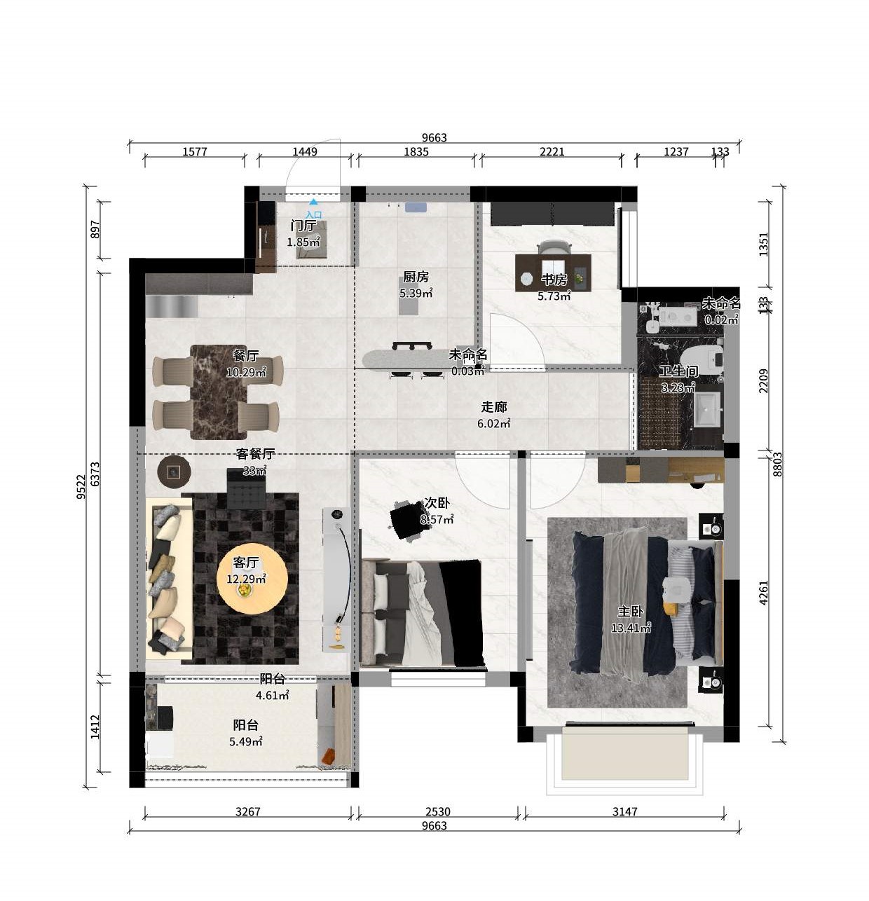 83现代三房装修效果图,现代简约-简单爱装修案例效果图-美广网