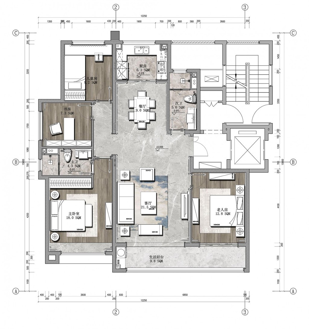 130现代三房装修效果图,随艺而安，悦动映像装修案例效果图-美广网