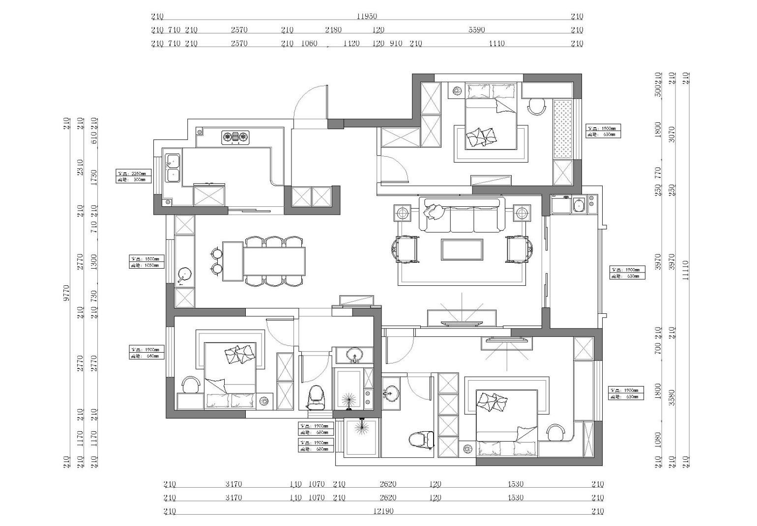 125中式四房装修效果图,新中式装修案例效果图-美广网(图1)