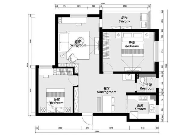 92北欧三房装修效果图,92平北欧婚房设计装修案例效果图-美广网