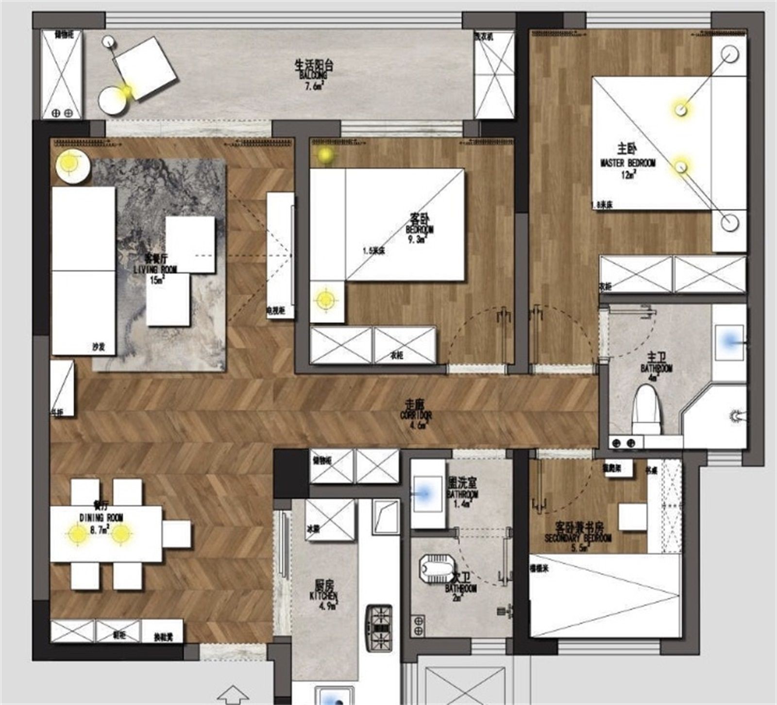110现代三房装修效果图,享受繁华都市的宁静生活装修案例效果图-美广网