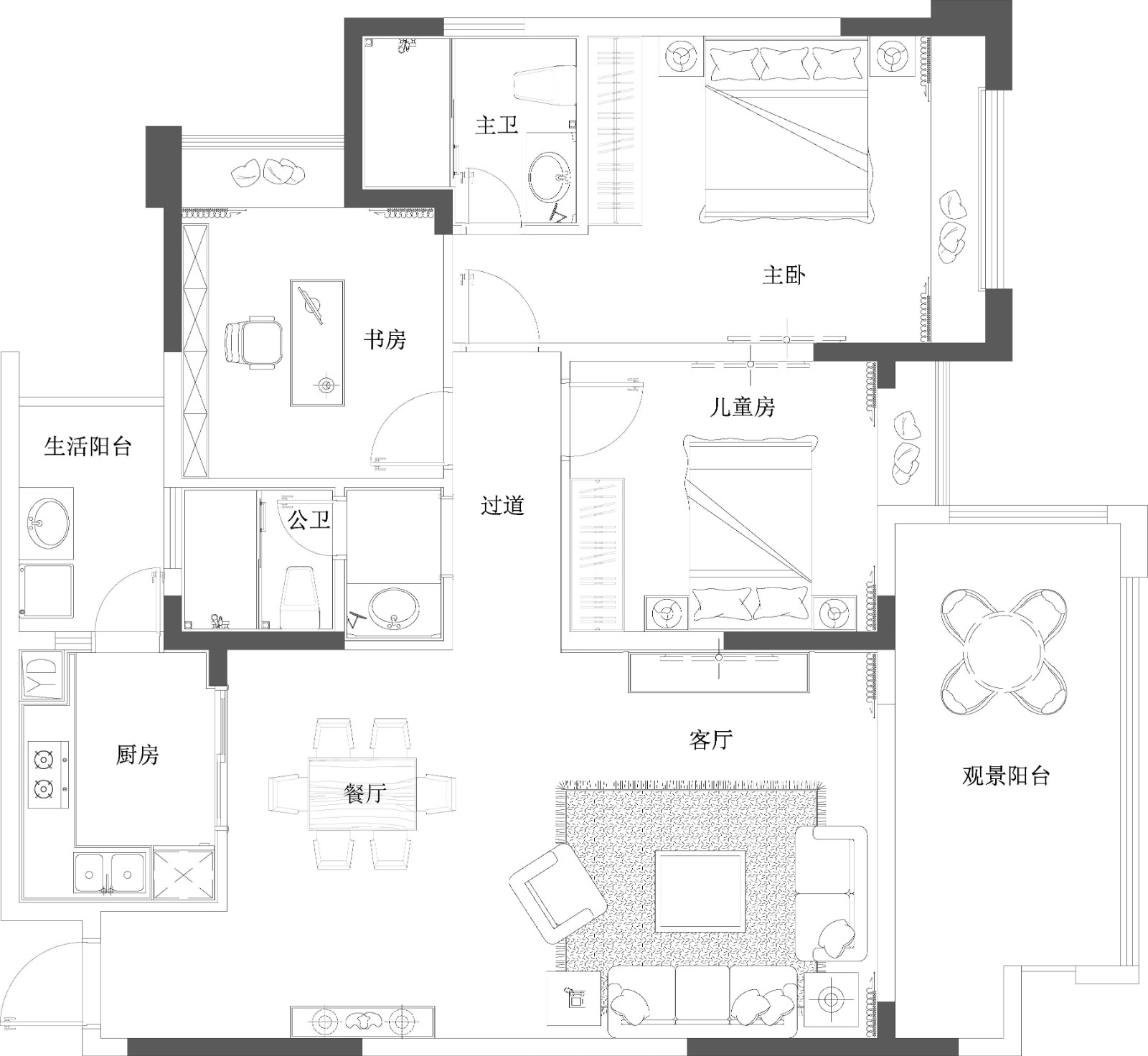 120现代三房装修效果图,现代简约风美丽优雅装修案例效果图-美广网(图1)