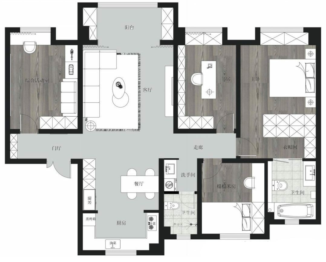 110现代三房装修效果图,现代简约，打开空间装修案例效果图-美广网(图1)