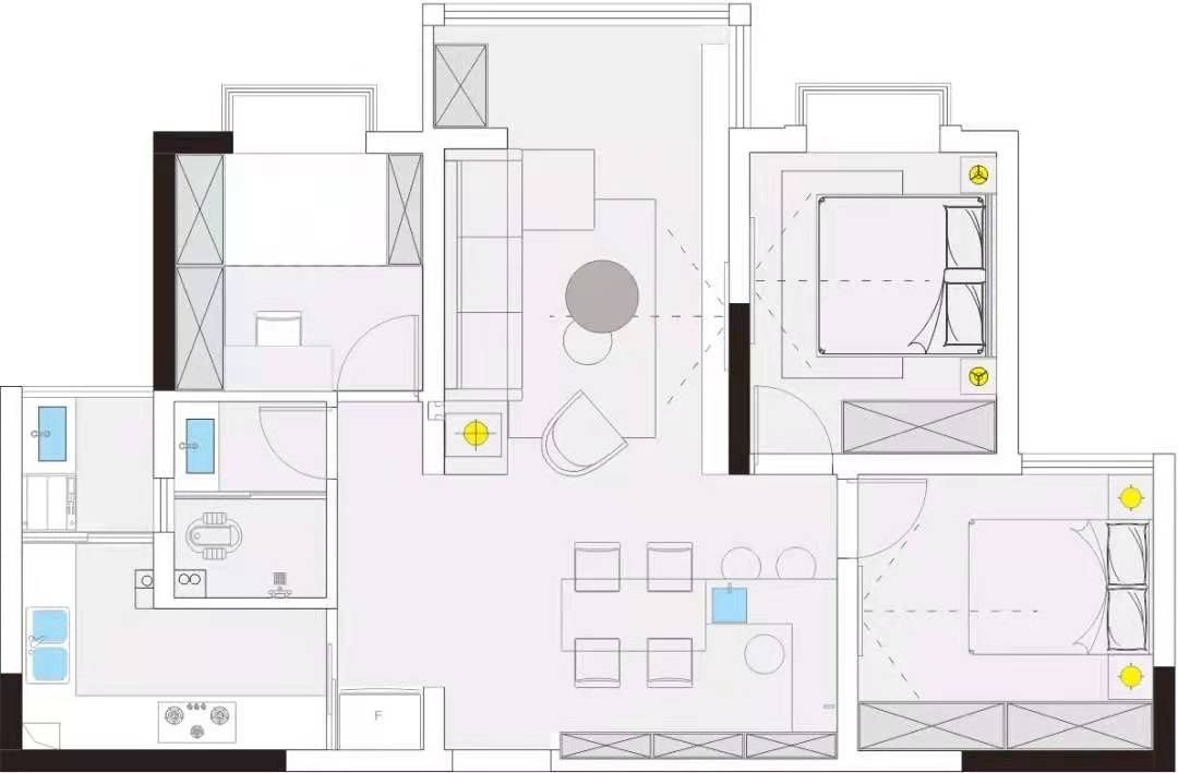 120现代三房装修效果图,简约拥抱生活之人装修案例效果图-美广网
