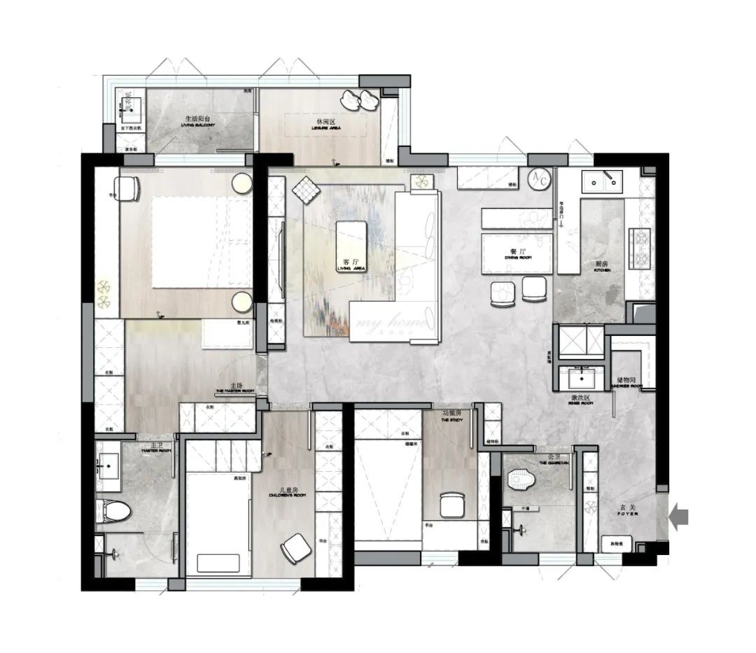 120现代小户型/一房装修效果图,120平现代简约两居室装修案例效果图-美广网