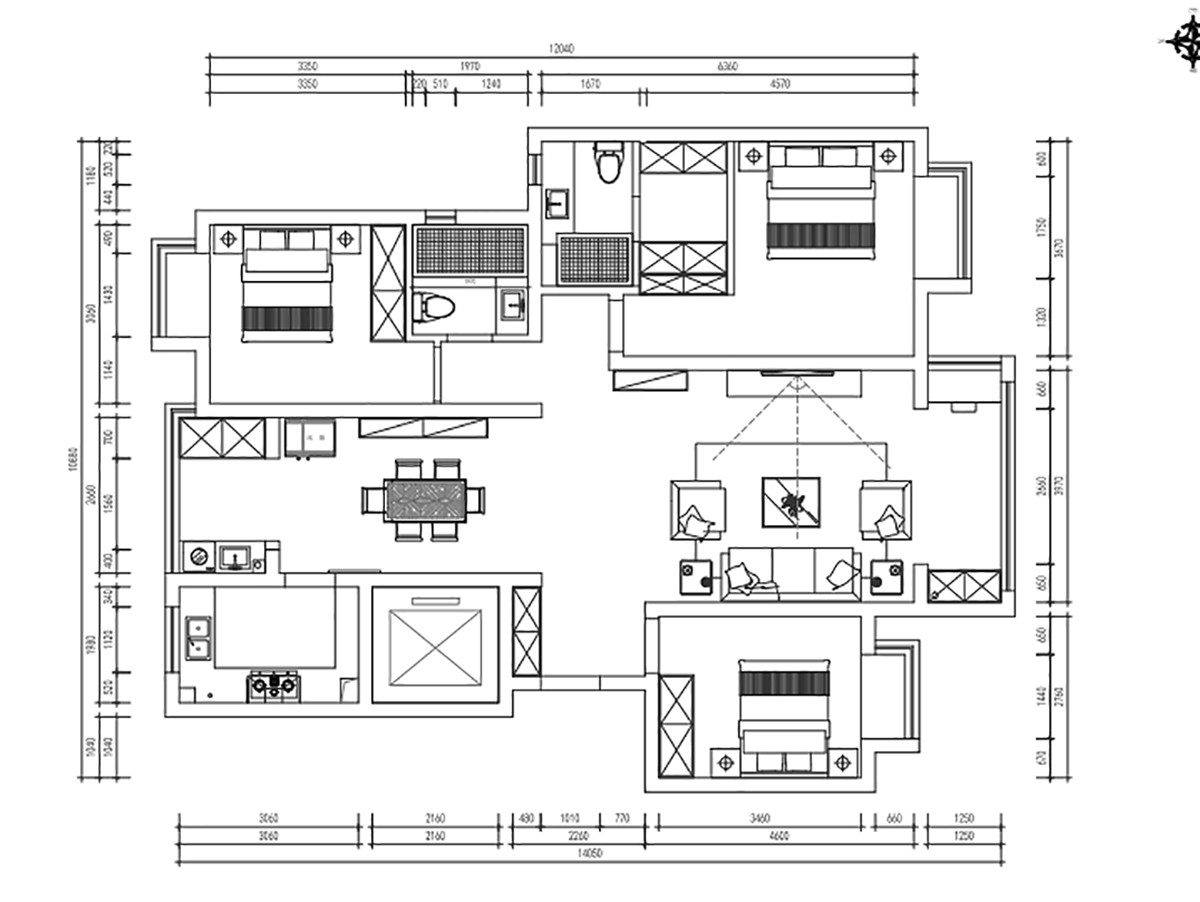 120现代三房装修效果图,120m²温馨的简约风装修案例效果图-美广网(图1)