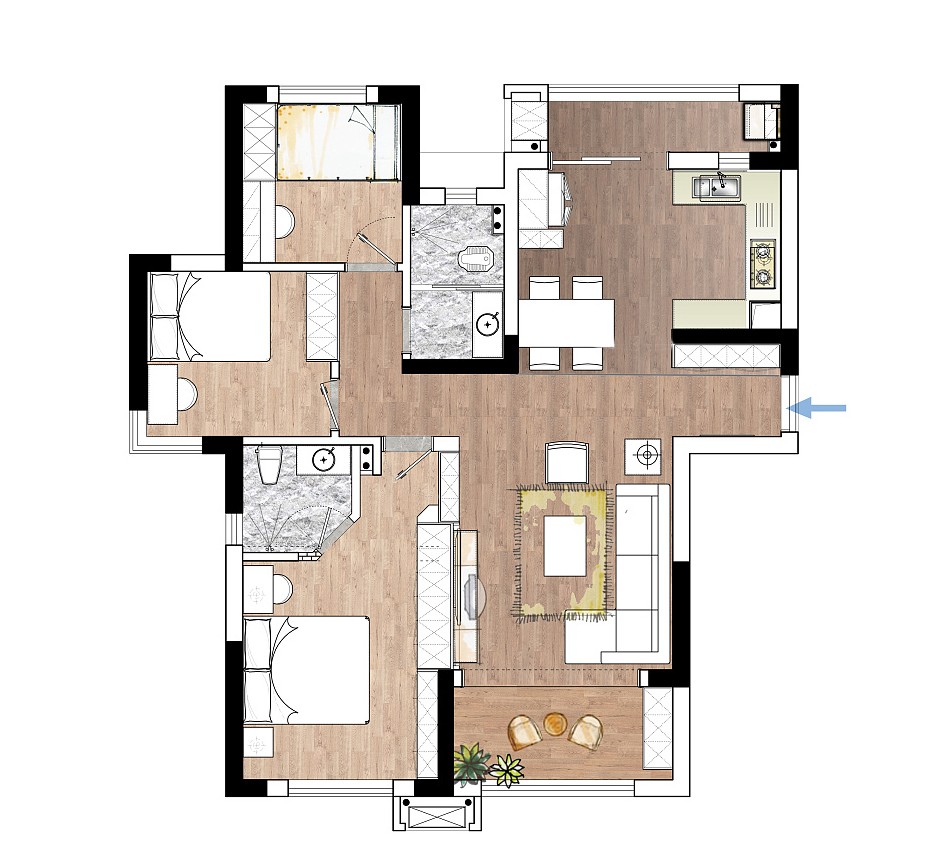 110美式三房装修效果图,打造宽敞华丽的家装修案例效果图-美广网