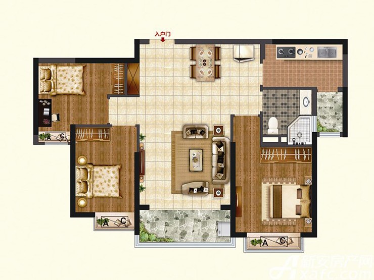105现代三房装修效果图,简约空间述说三代人的欢乐装修案例效果图-美广网