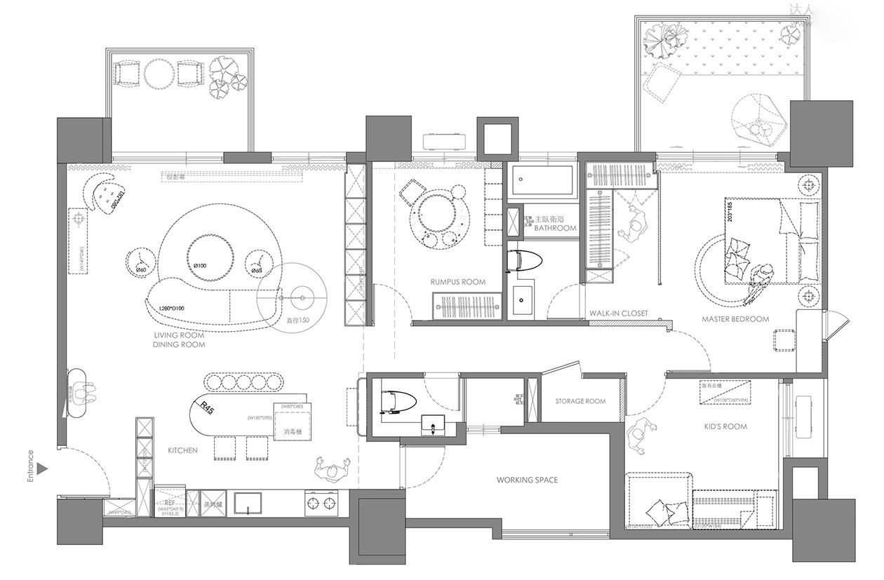 110现代三房装修效果图,简约风，打开空间装修案例效果图-美广网