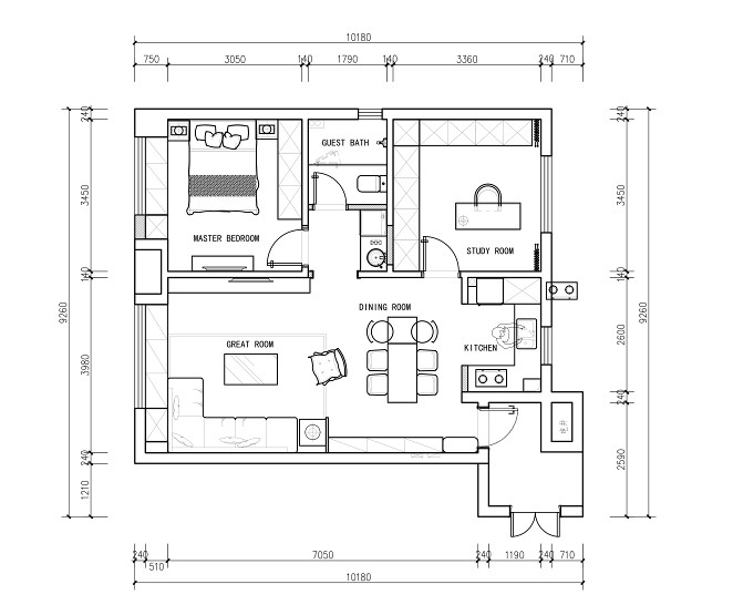 73现代两房装修效果图,73平现代风两居室装修案例效果图-美广网(图1)