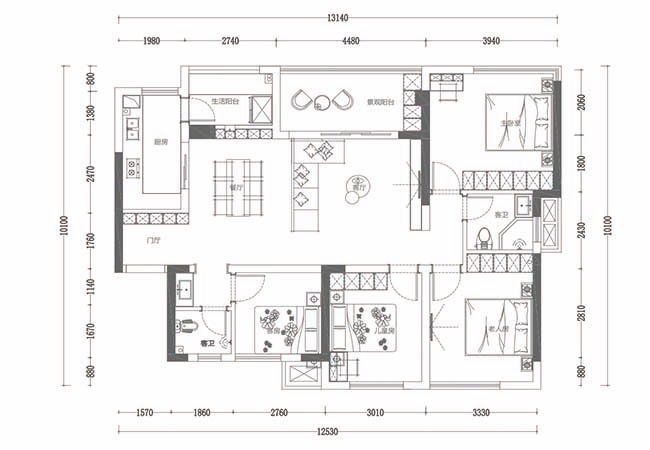 121现代四房装修效果图,现代简约之家装修案例效果图-美广网(图1)