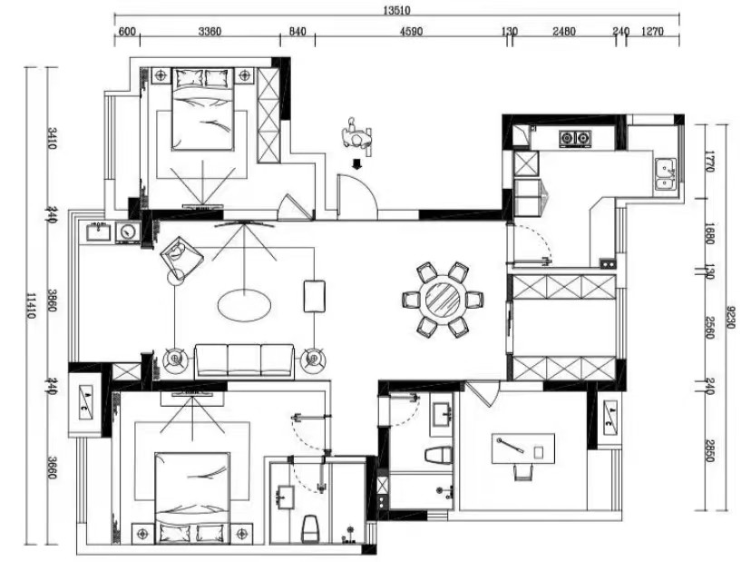 120现代三房装修效果图,120平黑白灰，低调收敛装修案例效果图-美广网(图1)